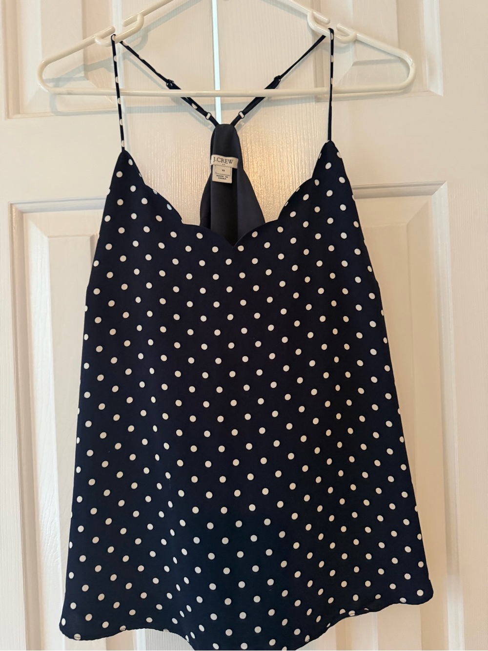 J. Crew Navy and White Polka Dot Satin Cami